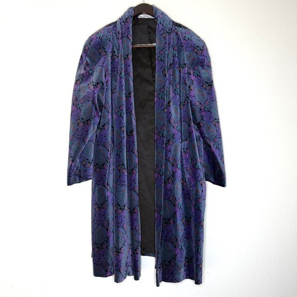 Vintage Velvet Swing Coat 80s Deadstock Gallery Woman Jewel Tone Printed | L/XL - Picture 2 of 10